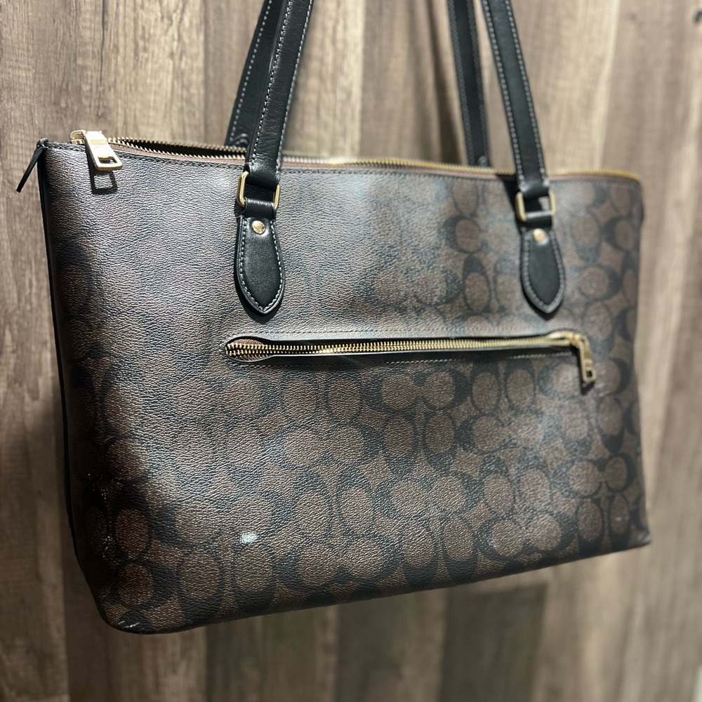 Coach Brown and Black Signature Tote Purse Bag Zip up - Picture 6 of 15